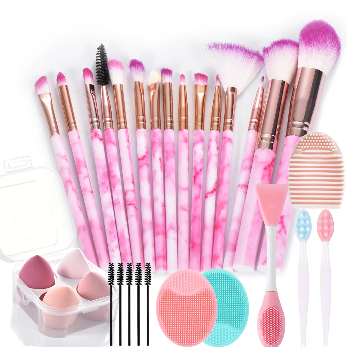 Cardie B15pcs Marble makeup brushes set with makeup sponges with Face washing brush make up brushes makeup tools