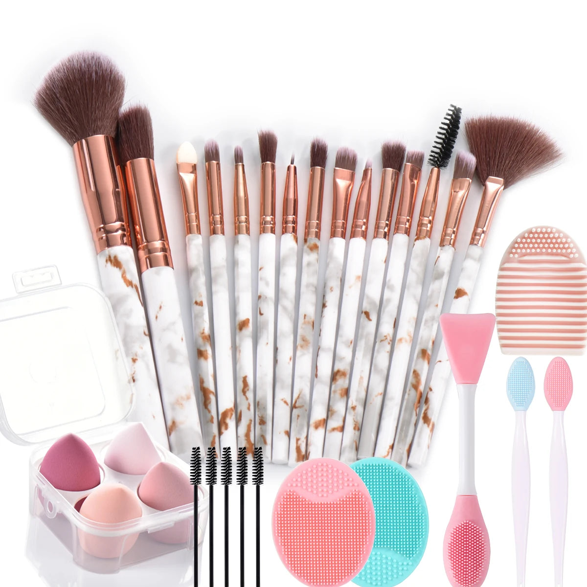 Cardie B15pcs Marble makeup brushes set with makeup sponges with Face washing brush make up brushes makeup tools